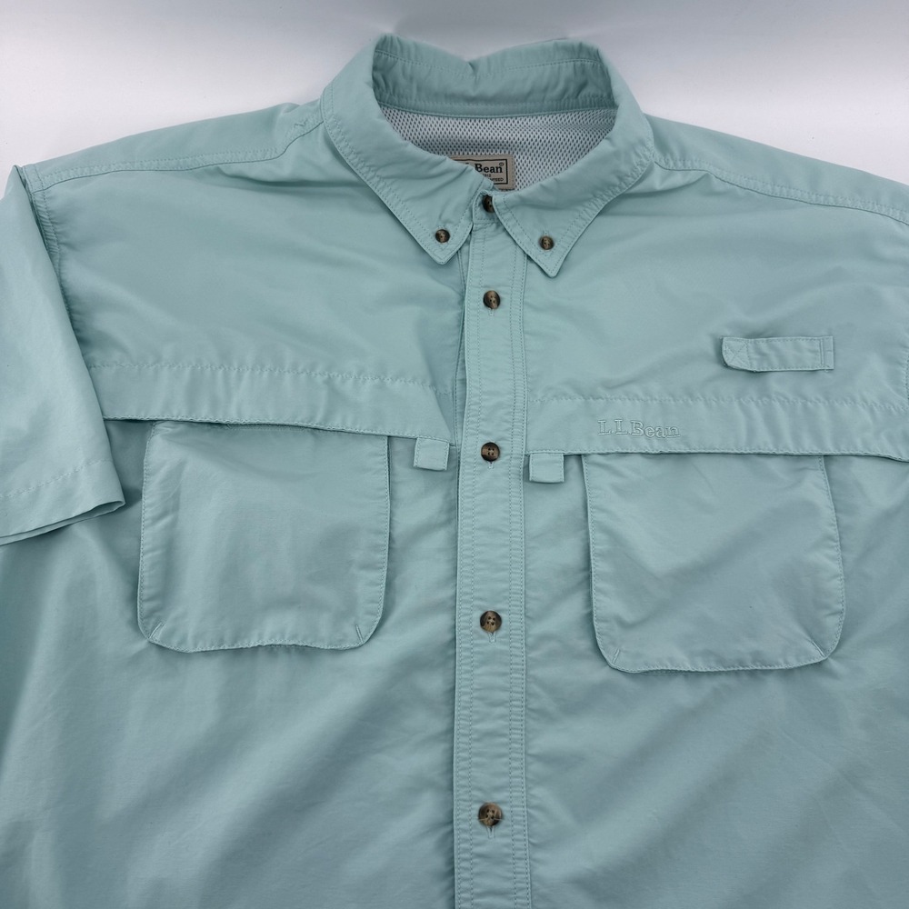 LL Bean Tropical Fishing Shirt Mens XXL Green Short Sleeve Button Down 210253